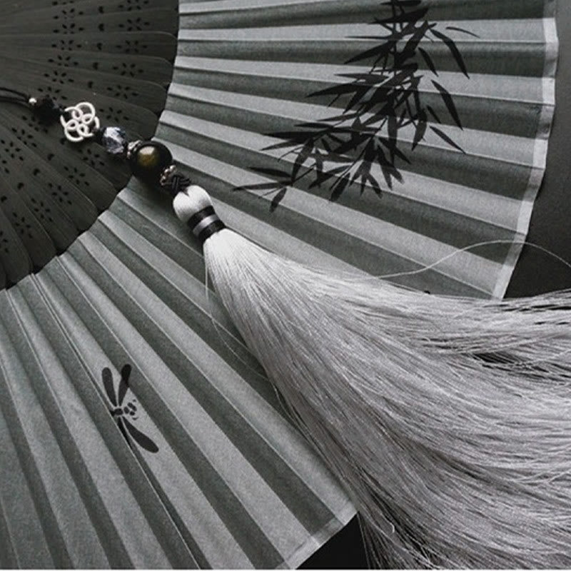 Buddha Stones Ink Bamboo Polyester Handheld Bamboo Folding Fan - image 12