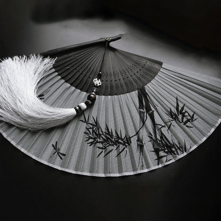 Buddha Stones Ink Bamboo Polyester Handheld Bamboo Folding Fan - image 7