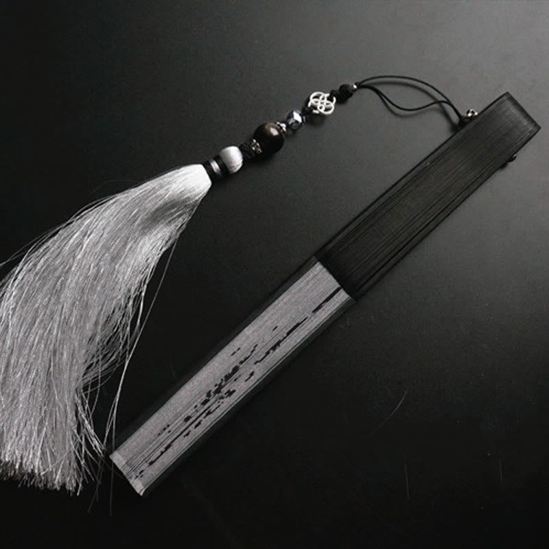 Buddha Stones Ink Bamboo Polyester Handheld Bamboo Folding Fan - image 10