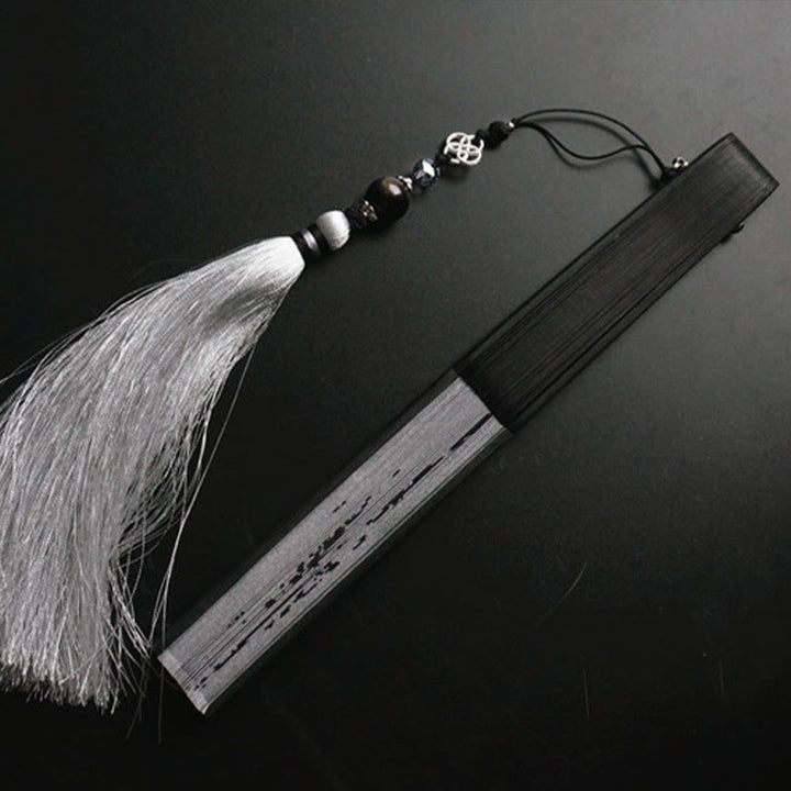 Buddha Stones Ink Bamboo Polyester Handheld Bamboo Folding Fan - image 10