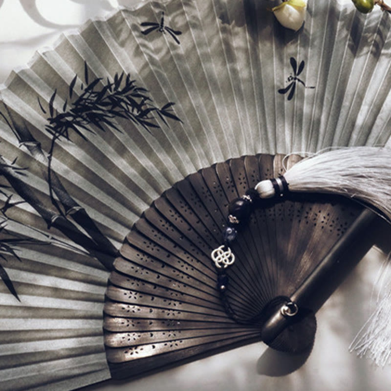 Buddha Stones Ink Bamboo Polyester Handheld Bamboo Folding Fan - image 6