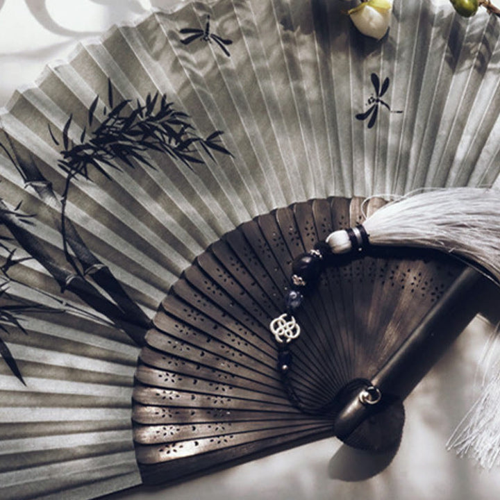 Buddha Stones Ink Bamboo Polyester Handheld Bamboo Folding Fan - image 6