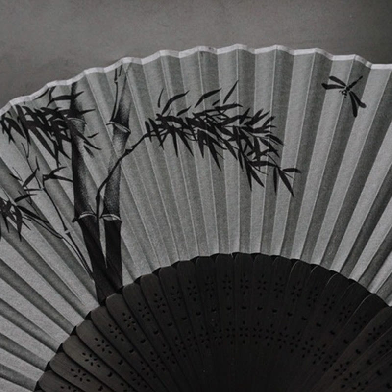 Buddha Stones Ink Bamboo Polyester Handheld Bamboo Folding Fan - image 13