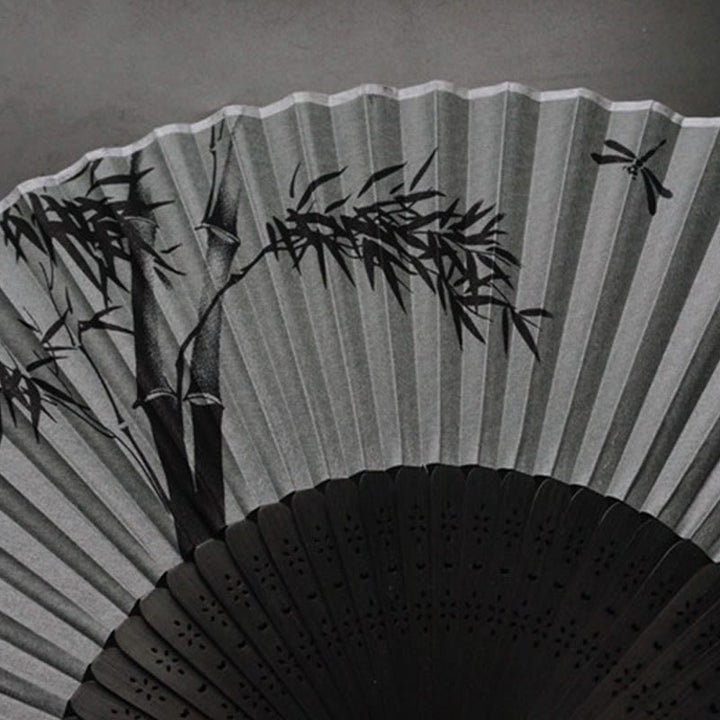 Buddha Stones Ink Bamboo Polyester Handheld Bamboo Folding Fan - image 13