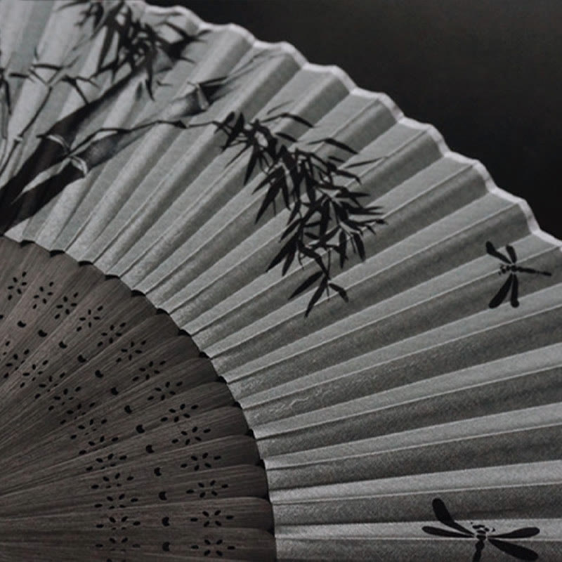 Buddha Stones Ink Bamboo Polyester Handheld Bamboo Folding Fan - image 14