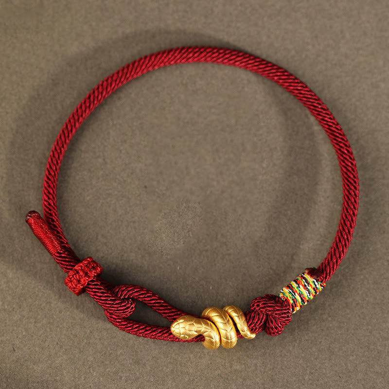 Buddha Stones 999 Gold Year of the Snake Design Handmade Luck Protection Rope Braided Bracelet - image 3