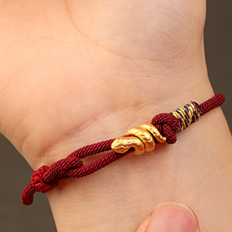 Buddha Stones 999 Gold Year of the Snake Design Handmade Luck Protection Rope Braided Bracelet - image 9