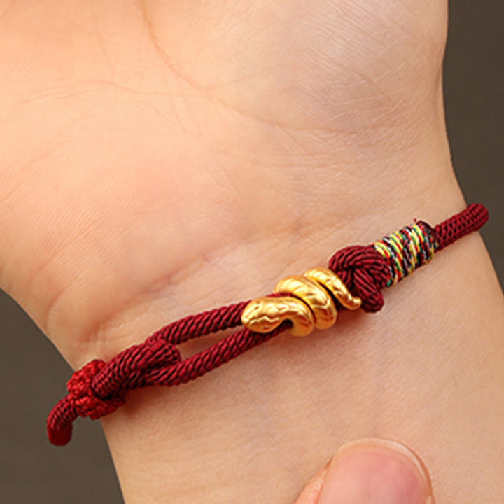 Buddha Stones 999 Gold Year of the Snake Design Handmade Luck Protection Rope Braided Bracelet - image 9