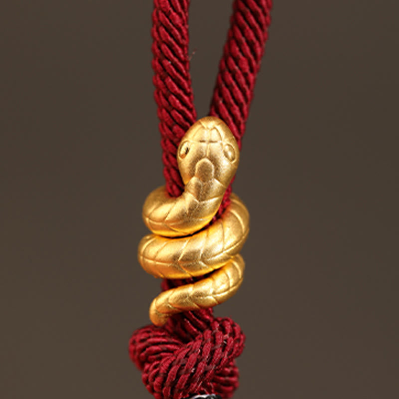 Buddha Stones 999 Gold Year of the Snake Design Handmade Luck Protection Rope Braided Bracelet - image 11