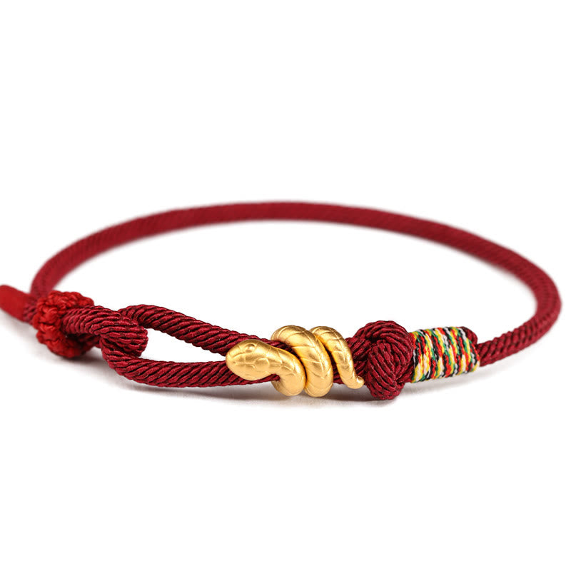 Buddha Stones 999 Gold Year of the Snake Design Handmade Luck Protection Rope Braided Bracelet - image 13