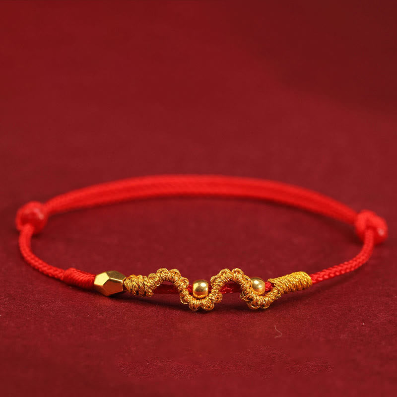 Buddha Stones 999 Gold Year of the Snake Handmade Luck Strength Braided Bracelet Anklet