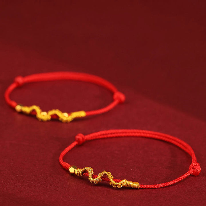 Buddha Stones 999 Gold Year of the Snake Handmade Luck Strength Braided Bracelet Anklet - image 3
