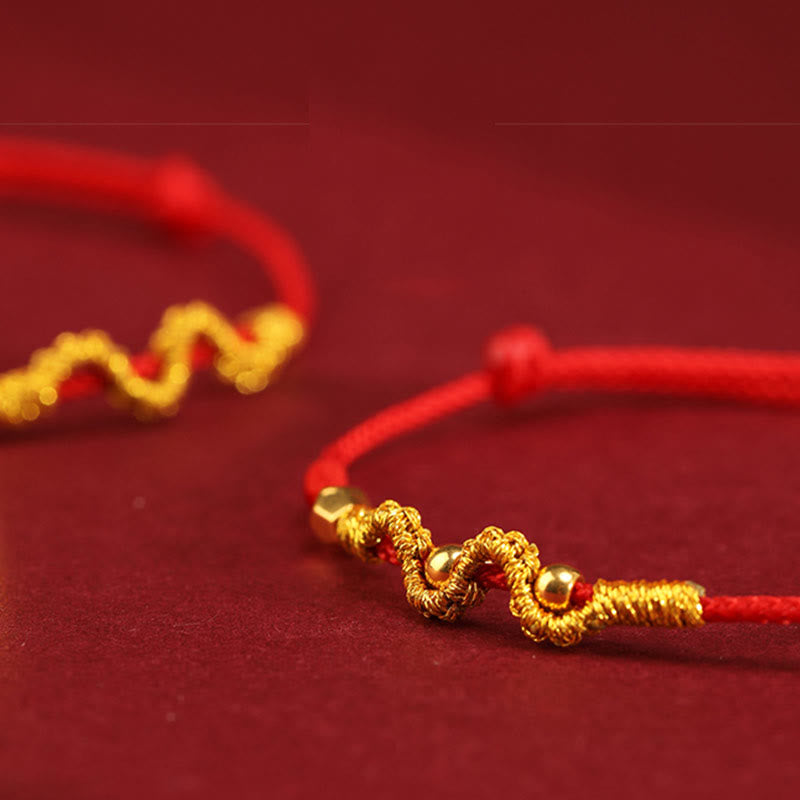 Buddha Stones 999 Gold Year of the Snake Handmade Luck Strength Braided Bracelet Anklet - image 9