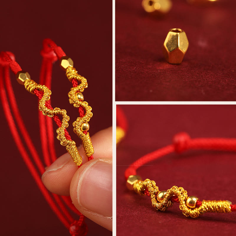 Buddha Stones 999 Gold Year of the Snake Handmade Luck Strength Braided Bracelet Anklet