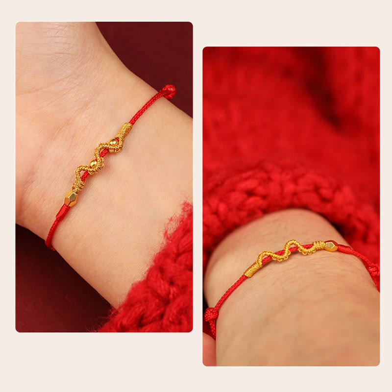 Buddha Stones 999 Gold Year of the Snake Handmade Luck Strength Braided Bracelet Anklet - image 14