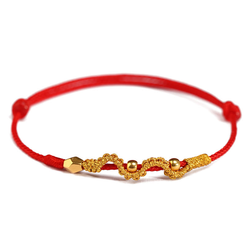 Buddha Stones 999 Gold Year of the Snake Handmade Luck Strength Braided Bracelet Anklet