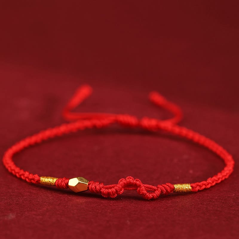 Buddha Stones 999 Gold Year of the Snake Mini Gold Bead Handmade Luck Protection Braided Bracelet