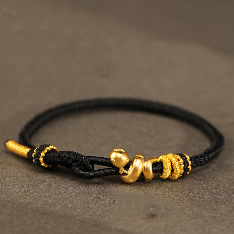 Buddha Stones 999 Gold Year of the Snake Handcrafted Strength Bracelet