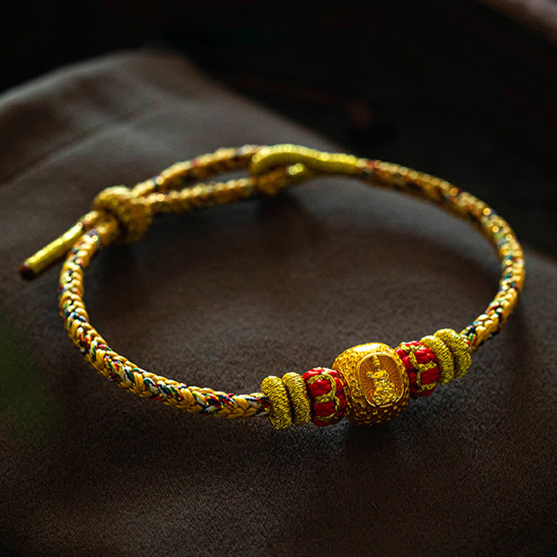 Buddha Stones 999 Gold Chinese Zodiac Natal Buddha Year of the Snake Luck Handcrafted Rope Bracelet