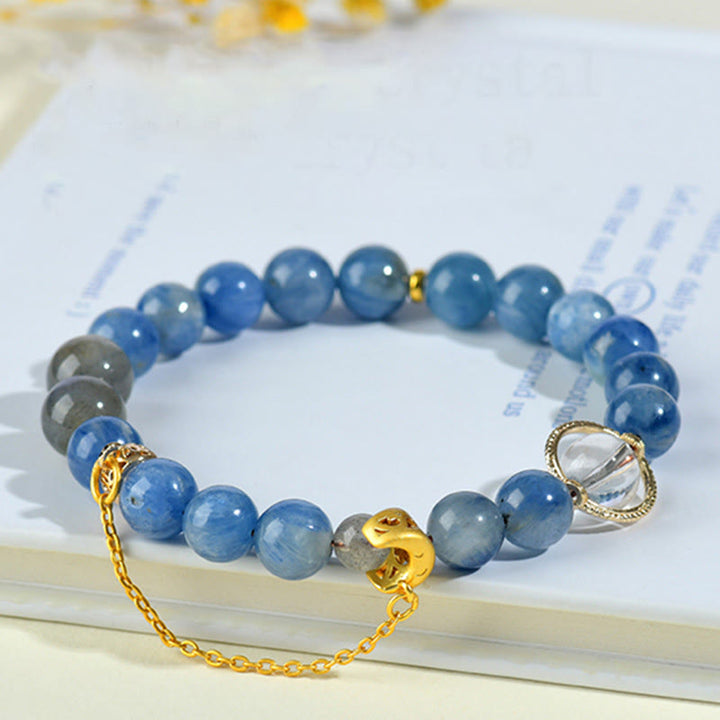 Buddha Stones Natural Kyanite Labradorite White Crystal Crescent Moon Communication Bracelet