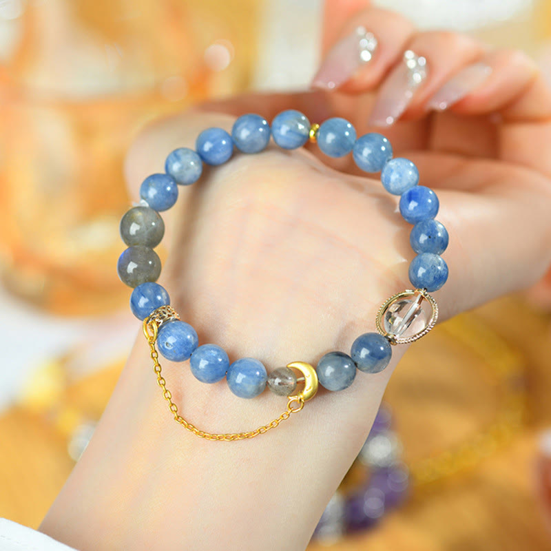 Buddha Stones Natural Kyanite Labradorite White Crystal Crescent Moon Communication Bracelet