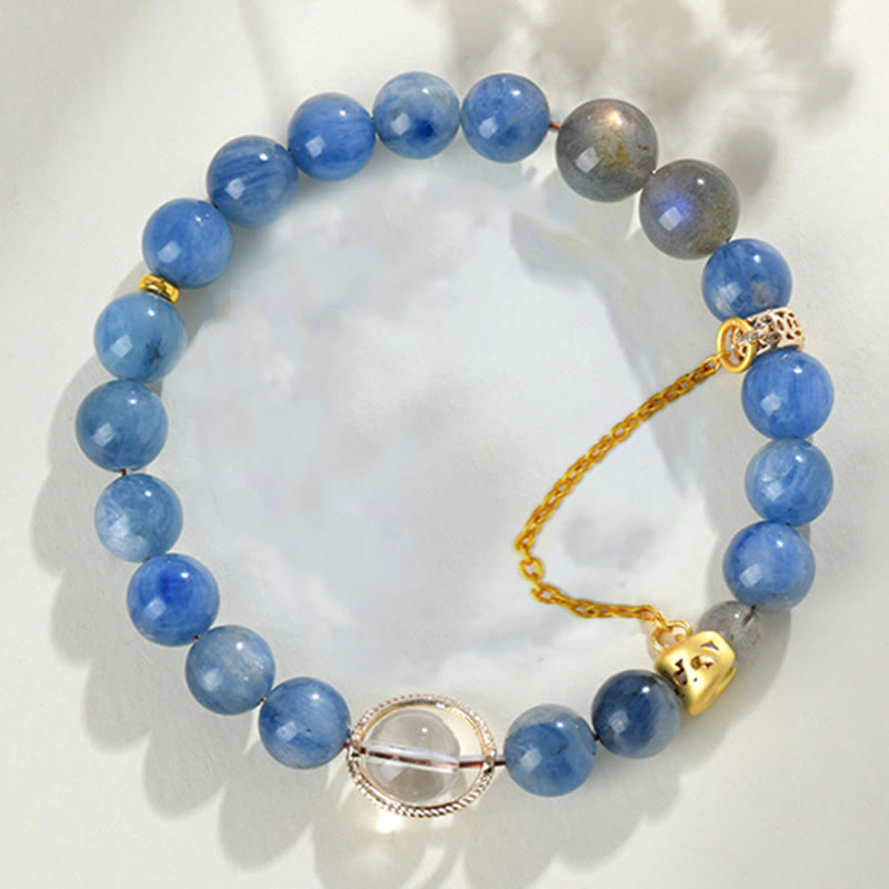 Buddha Stones Natural Kyanite Labradorite White Crystal Crescent Moon Communication Bracelet