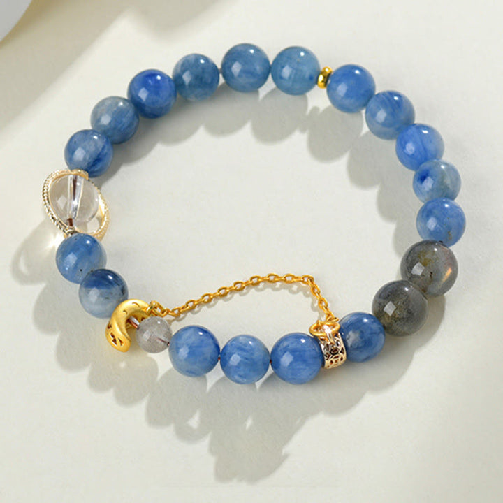 Buddha Stones Natural Kyanite Labradorite White Crystal Crescent Moon Communication Bracelet