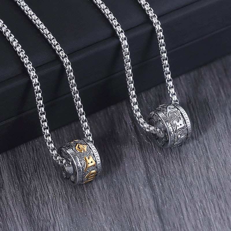 Buddha Stones Tibetan Om Mani Padme Hum Titanium Steel Peace Necklace Pendant - image 2