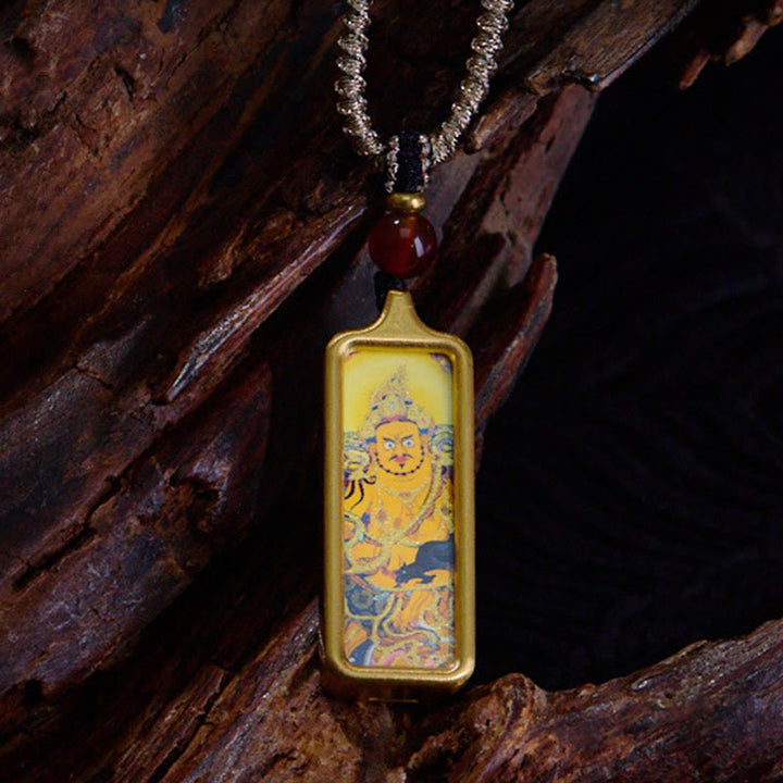 Buddha Stones Tibet Zakiram Yellow God of Wealth Nine Tailed Fox Hand-Painted Thangka Calm Necklace Pendant - Yellow God of Wealth - image 8