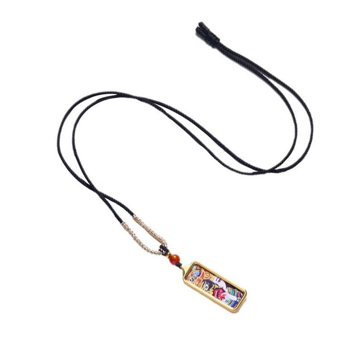 Buddha Stones Tibet Zakiram Yellow God of Wealth Nine Tailed Fox Hand-Painted Thangka Calm Necklace Pendant - image 3