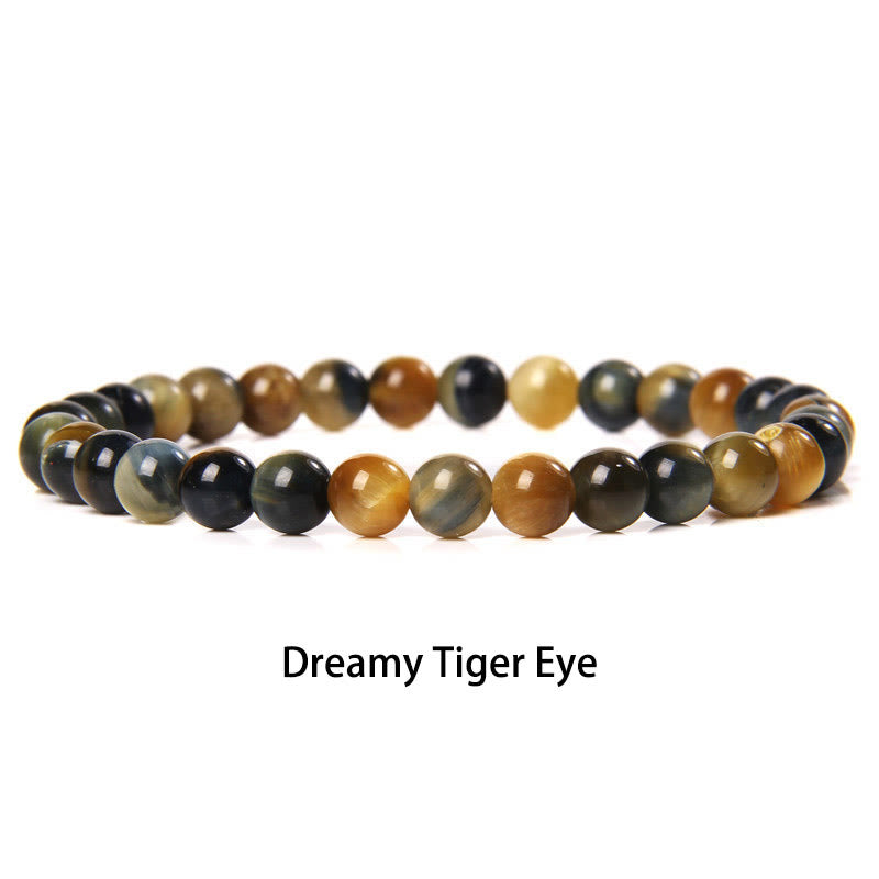 Buddha Stones 6mm Various Stone Crystal Black Glitter Stone Red Tiger Eye Beads Protection Bracelet