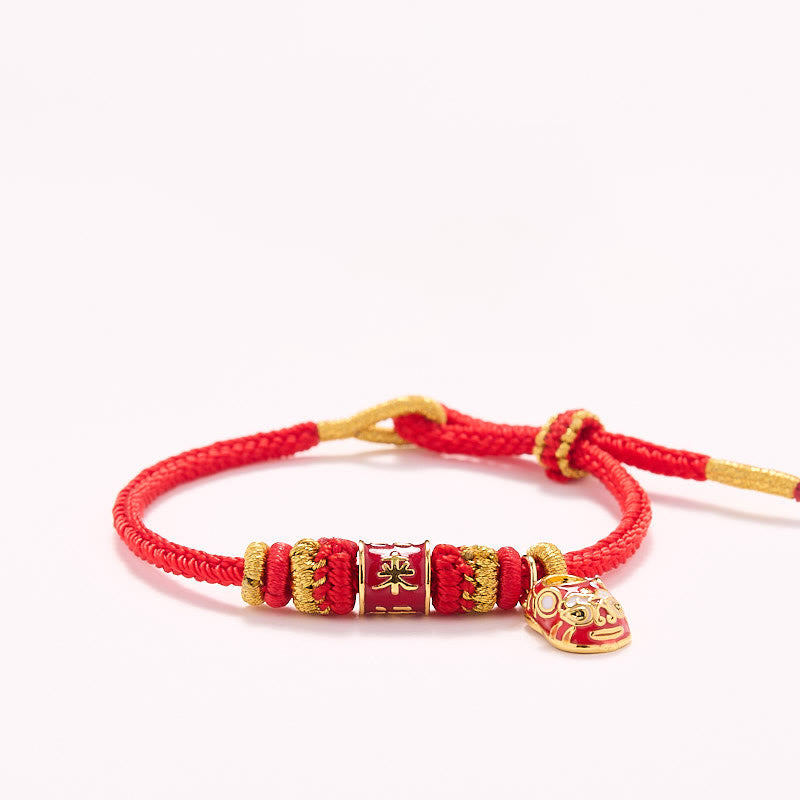 Buddha Stones Red String Gold Plated Copper Shi Lai Yun Zhuan Shoe Pendant Protection Braided Bracelet