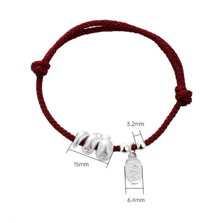 Buddha Stones Handmade 999 Sterling Silver Year Of The Snake Lucky Fortune Red String Happiness Braided Bracelet