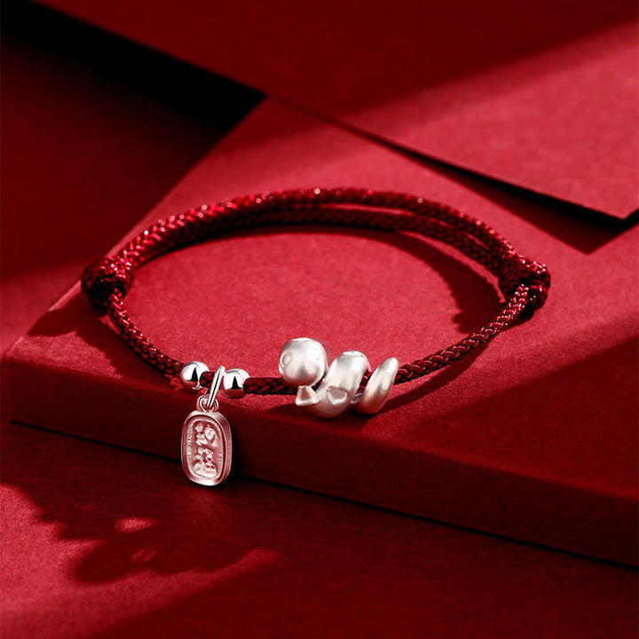 Buddha Stones Handmade 999 Sterling Silver Year Of The Snake Lucky Fortune Red String Happiness Braided Bracelet