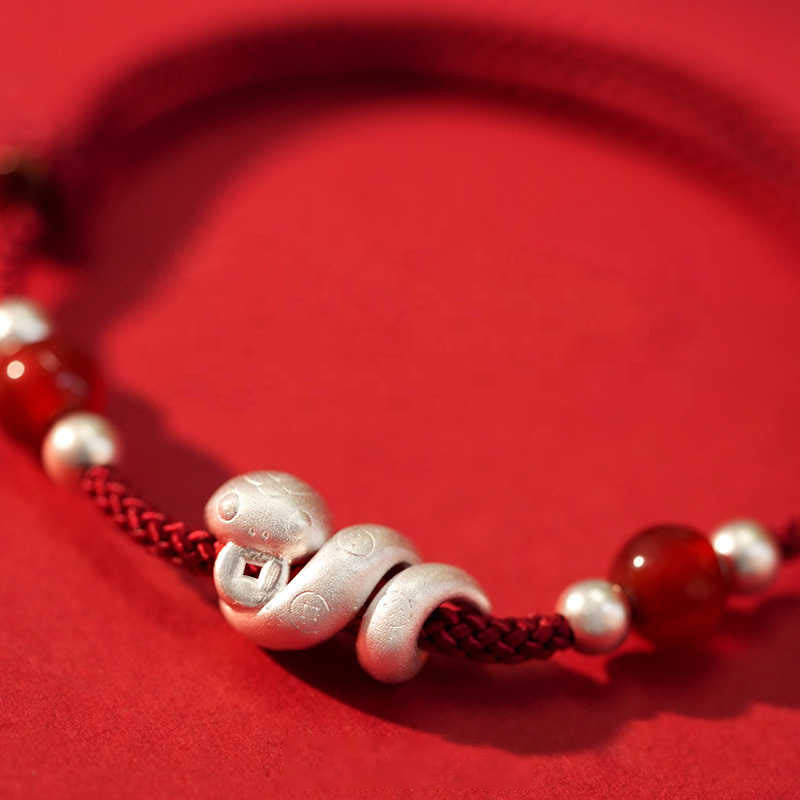 Buddha Stones 999 Sterling Silver Year Of The Snake Red Agate Confidence Handcrafted Bracelet