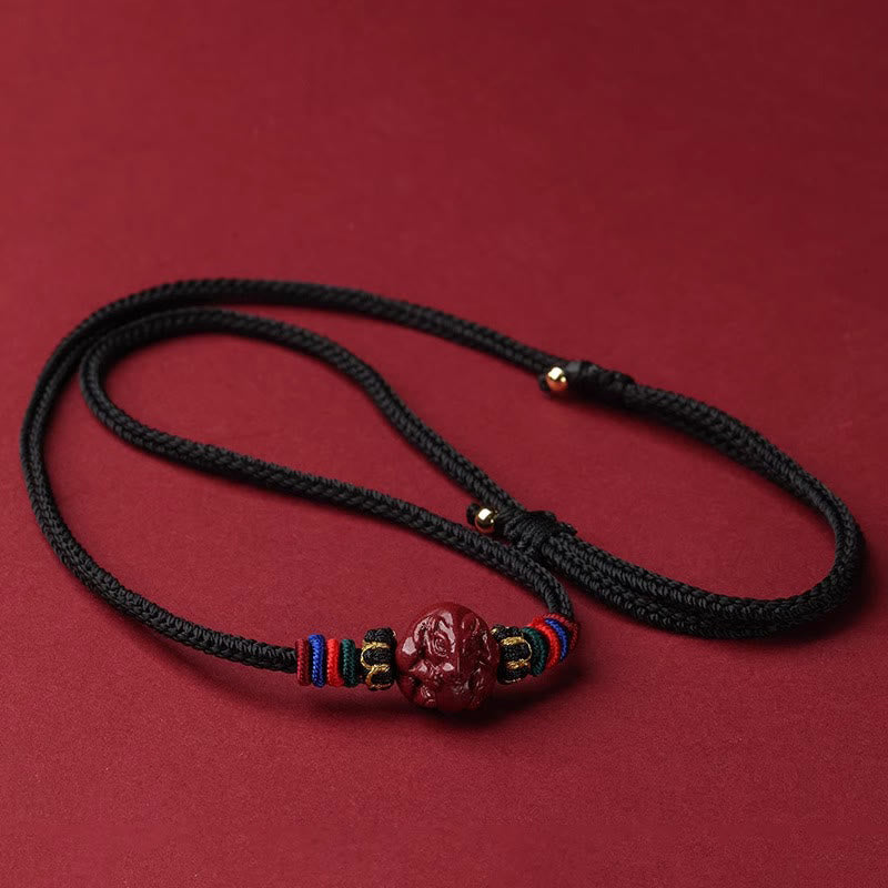 Buddha Stones Cinnabar Chinese Zodiac Black String Blessing Necklace Pendants - Cinnabar Rat - image 1