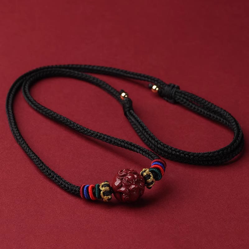 Buddha Stones Cinnabar Chinese Zodiac Black String Blessing Necklace Pendants