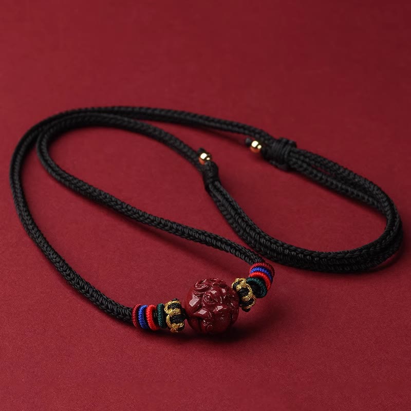 Buddha Stones Cinnabar Chinese Zodiac Black String Blessing Necklace Pendants - Cinnabar Ox - image 3