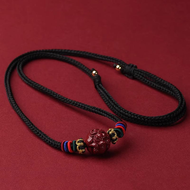 Buddha Stones Cinnabar Chinese Zodiac Black String Blessing Necklace Pendants - Cinnabar Ox - image 3