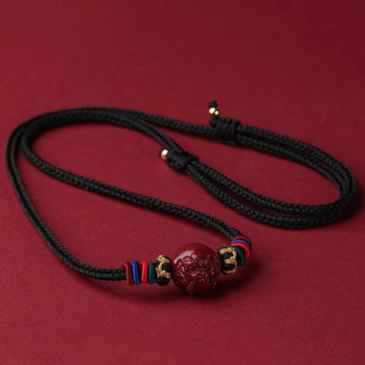 Buddha Stones Cinnabar Chinese Zodiac Black String Blessing Necklace Pendants - Cinnabar Tiger - image 4