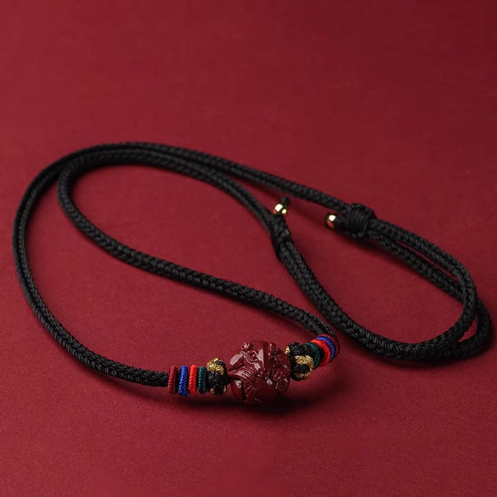 Buddha Stones Cinnabar Chinese Zodiac Black String Blessing Necklace Pendants - Cinnabar Rabbit - image 19