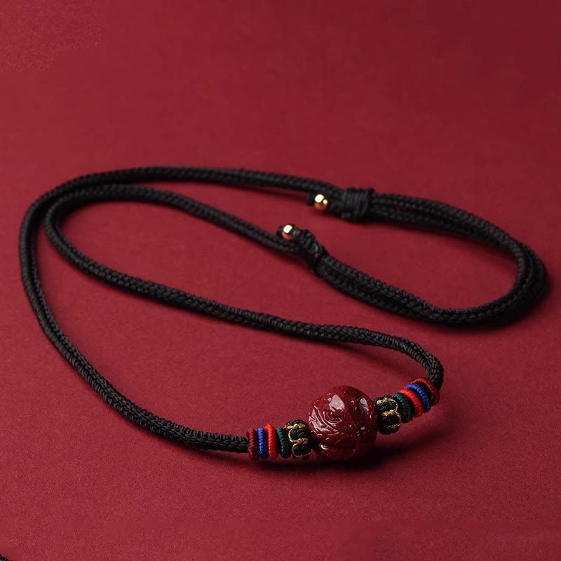 Buddha Stones Cinnabar Chinese Zodiac Black String Blessing Necklace Pendants - Cinnabar Snake - image 22
