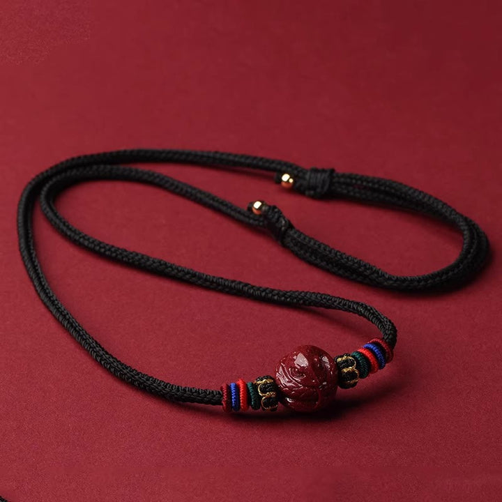 Buddha Stones Cinnabar Chinese Zodiac Black String Blessing Necklace Pendants - Cinnabar Snake - image 22