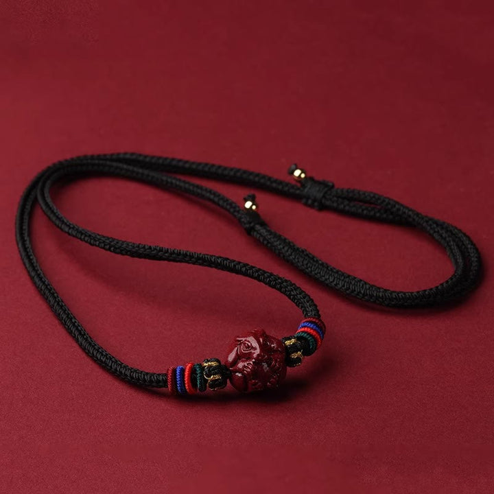 Buddha Stones Cinnabar Chinese Zodiac Black String Blessing Necklace Pendants - Cinnabar Goat - image 24