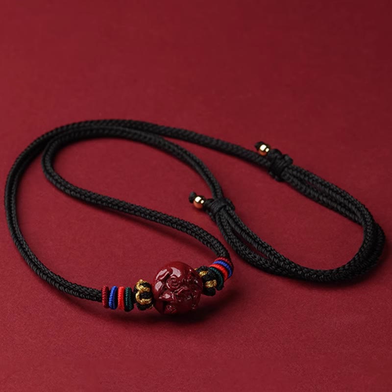 Buddha Stones Cinnabar Chinese Zodiac Black String Blessing Necklace Pendants - Cinnabar Pig - image 28