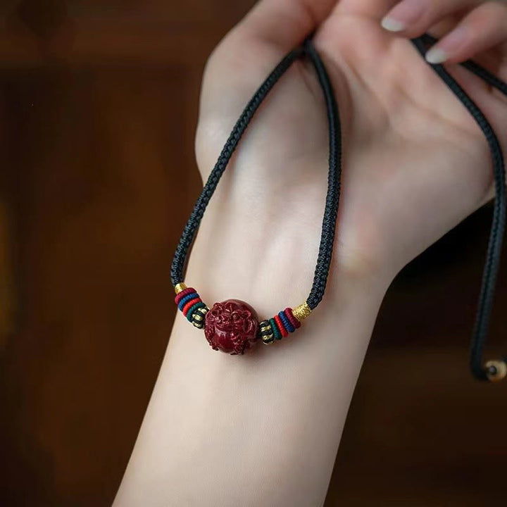 Buddha Stones Cinnabar Chinese Zodiac Black String Blessing Necklace Pendants