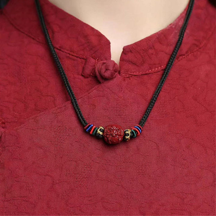 Buddha Stones Cinnabar Chinese Zodiac Black String Blessing Necklace Pendants