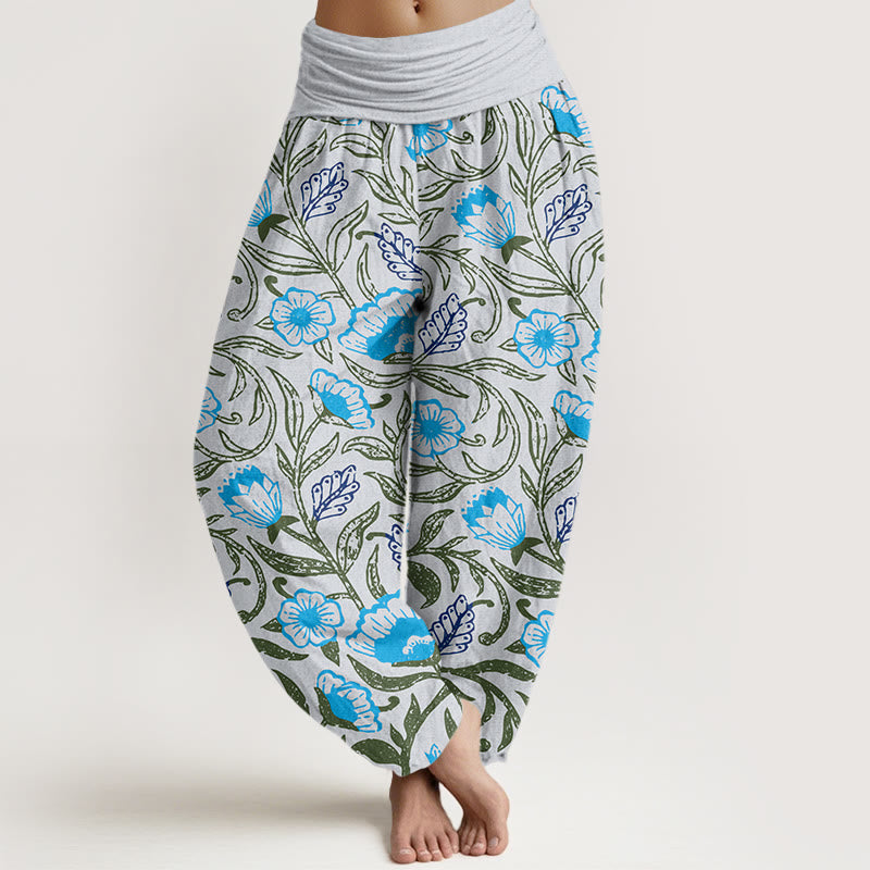 Buddha Stones Casual Tulips Flower Vines Design Women's Elastic Waist Harem Pants