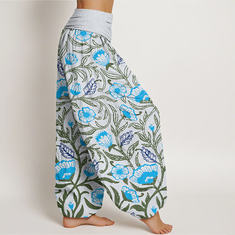 Buddha Stones Casual Tulips Flower Vines Design Women's Elastic Waist Harem Pants