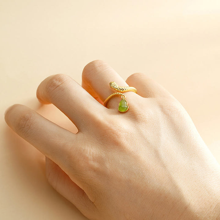 Buddha Stones Green Jasper 925 Sterling Silver Year Of The Snake Fortune Gourd Positivity Ring